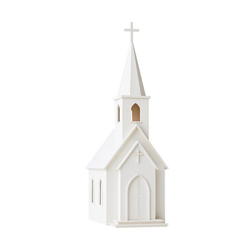 Little white church building model on white isolated on transparent background png element