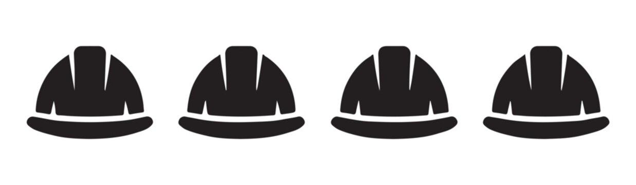 Industrial construction hard hat silhouettes set in black for worker safety equipment on engineering projects.