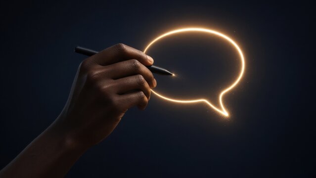 Hand Drawing Glowing Speech Bubble with Digital Pen