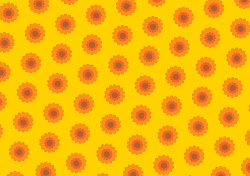 黄色バックにオレンジの花の背景素材イラスト