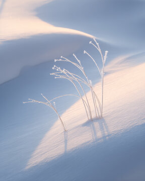Frosty Grasses in Snow - Minimalist Winter Nature Background