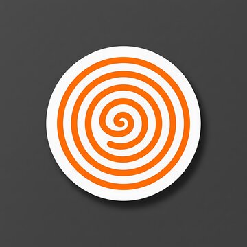 A simple circular orange and white spiral pattern isolated on a dark gray background