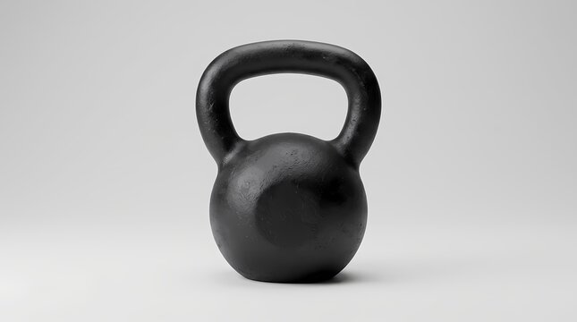 A single black iron kettlebell centered on a clean light grey background for fitness and strength training