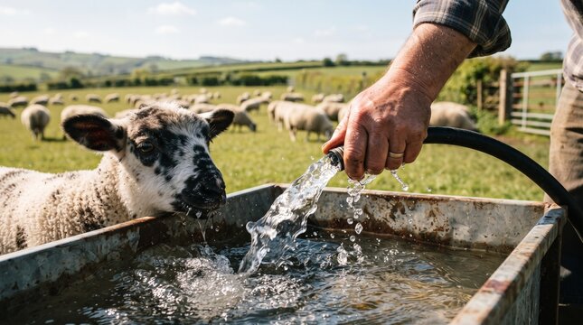 Authentic agricultural work. work with sheep flock. Manual labor on a sheep farm. livestock care in summer. Rural farm life. Hardworking farmer. Close up of farmer hand