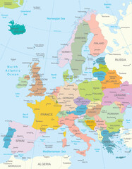 Naklejka premium Europa-highly detailed map.Vector illustration