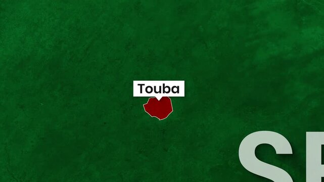 Animated map clip of Touba showing its location in Senegal
