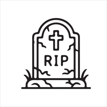 Gravestone with rip inscription black line art flat icon on white background for halloween
