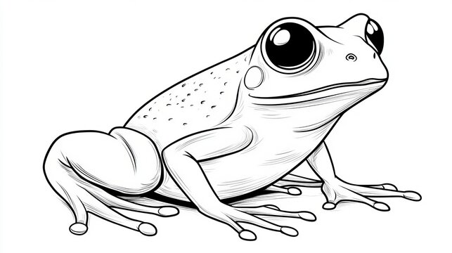 Charming Minimalist Black And White Line Drawing Of A Cute Cartoon Frog For Creative Projects