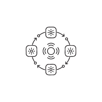 AI Learning Content Distribution Network Line Icon for Educational Resource Delivery, Knowledge Sharing and Connected Learning Ecosystems