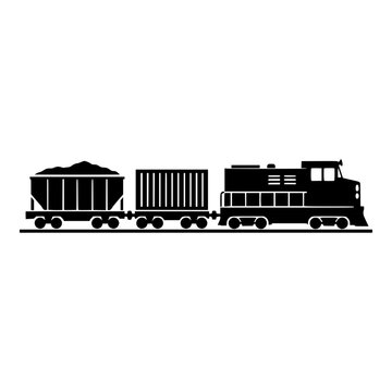 Freight Train with Diesel Locomotive and Cargo Wagons Silhouette