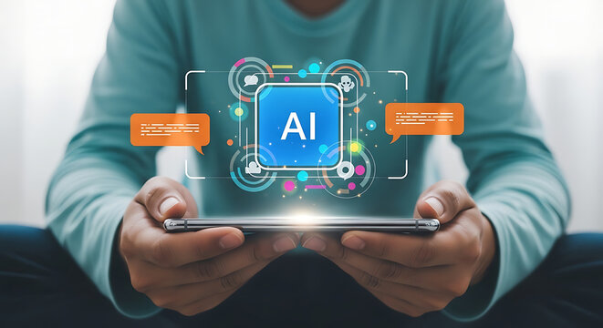 Person using tablet with app icons