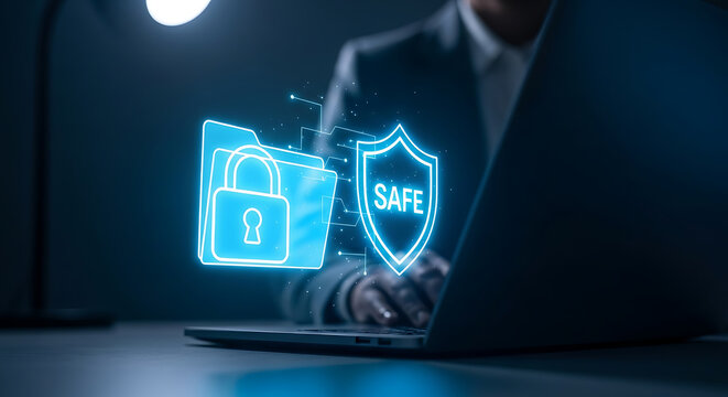 Hand holding digital lungs and virus icon on laptop