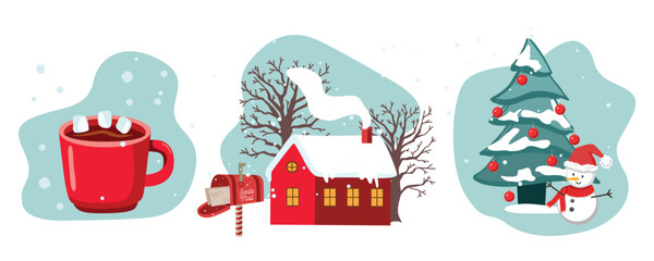 Naklejka premium Christmas, winter, home, tree, cup 