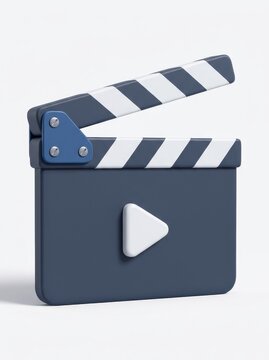 Minimalist 3D Film Slate Clapperboard with Play Icon for Cinema and Multimedia Production
