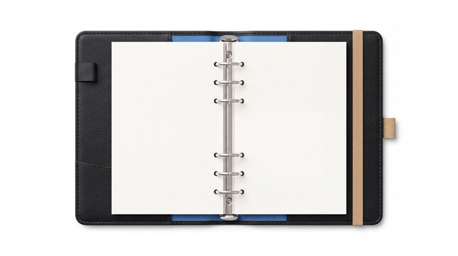Realistic 3D illustration of an open refillable binder journal, professional organizer