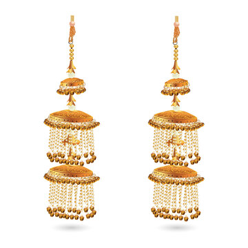 Indian Gold Earrings Jhumkas With Beads on transparent background