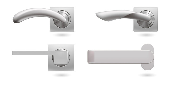 Modern silver door handles on transparent background