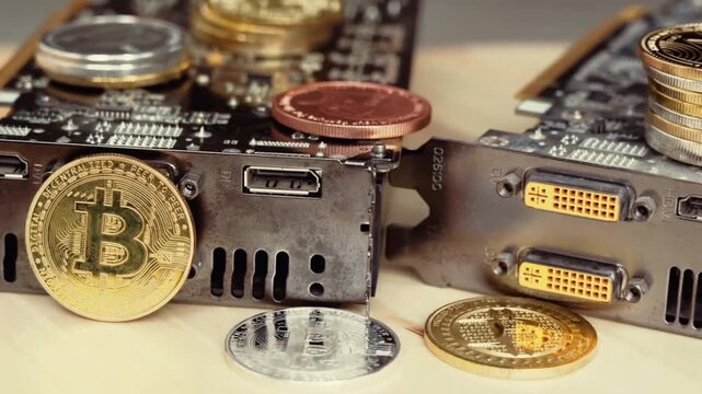 Crypto Mining Setup With Bitcoin, Dollars and Graphic Cards