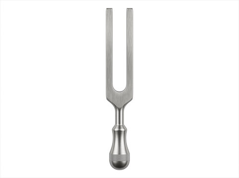 A metal tuning fork isolated on a white background - ideal for music education, sound therapy resources, scientific diagrams, and musical instrument branding