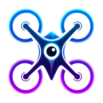 Modern abstract drone icon with glowing neon blue and purple light effects.