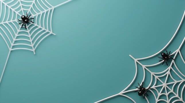 Black spider on intricate white web against green background