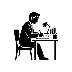 Fototapeta premium Businessman writing at desk icon vector illustration