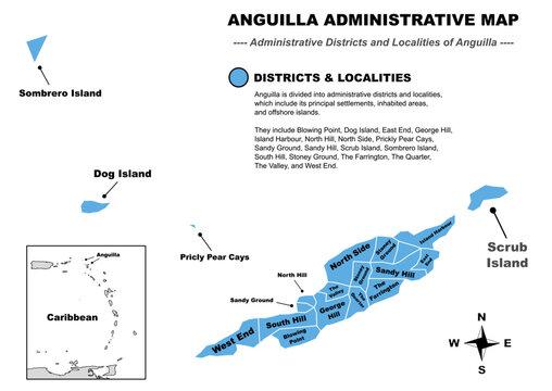 Anguilla Administrative Map - Districts and Localities