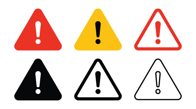 Warning sign triangle vector graphic set featuring exclamation mark symbols in multiple vibrant colors