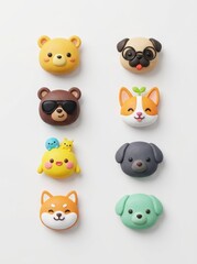 Fototapeta premium Cute 3D Animal Head Icons Set with Bear Dog and Fox Characters for Kawaii Design