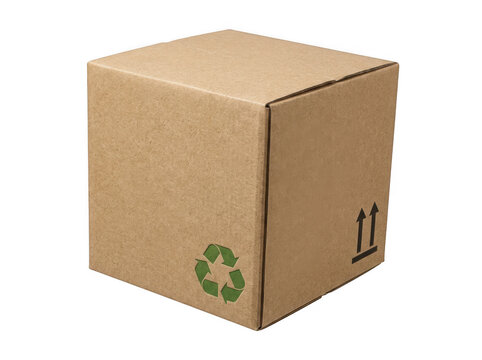 Cardboard parcel box with eco symbol and arrow isolated on a transparent background