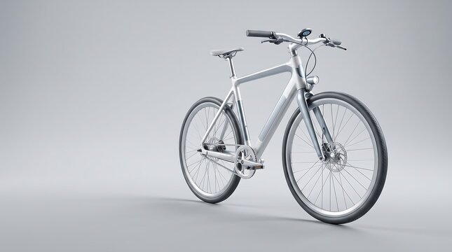 Sleek silver modern urban electric bicycle isolated on studio background
