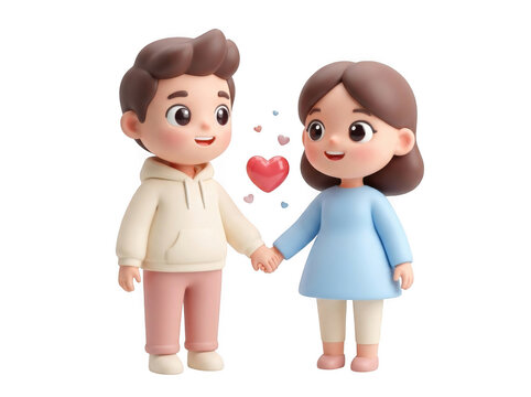 Couple floating hand in hand in pastel colors isolated on a transparent background