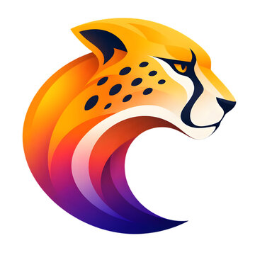 Stylized artistic cheetah head illustration with vibrant gradient colors and modern design.