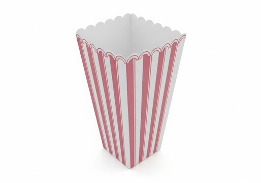 Pink and white striped popcorn bucket isolated on white background