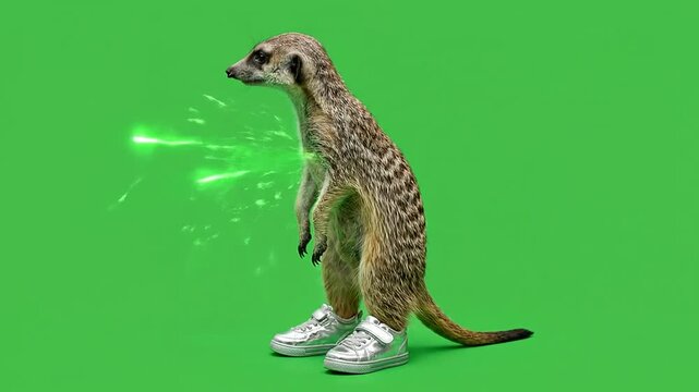 Superhero meerkat with lightning and sneakers.