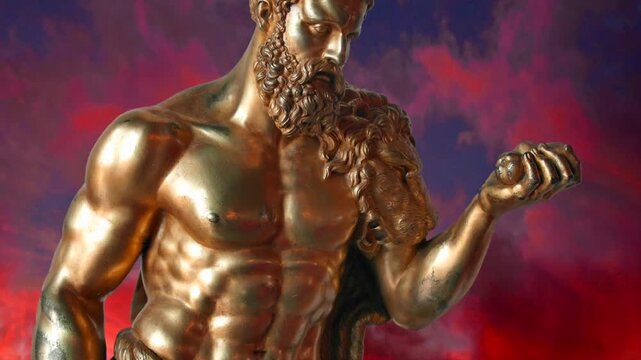 Ancient bronze gilded statue  of Hercules and the Apples of the Hesperides. Style attributed to the  early fourth century BC