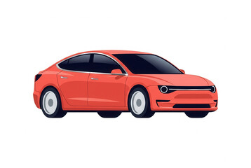Nowoczesny czerwony samochód osobowy typu sedan przedstawiony w płaskim stylu ilustracji wektorowej na białym tle, idealny do projektów graficznych związanych z motoryzacją i transportem miejskim.