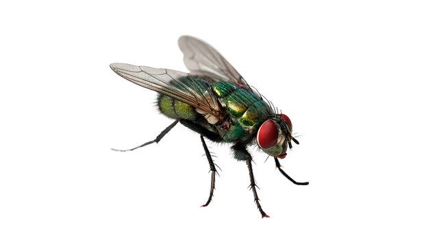 Common housefly green bottle fly flying insect isolated on transparent background for domestic pest control sanitation hygiene education.