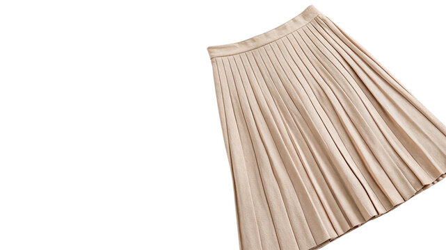 Elegant beige pleated skirt fabric texture textile apparel apparel isolated on transparent background for fashion retail shopping display.