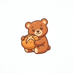 Obraz premium Cute cartoon bear holding fresh sourdough bread loaf isolated on white background