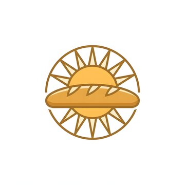 French baguette bread with sun logo icon vector illustration isolated on white background