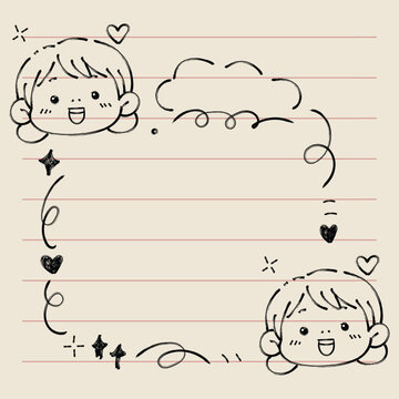 Cute Children Faces with Swirling Doodle Frame Illustration