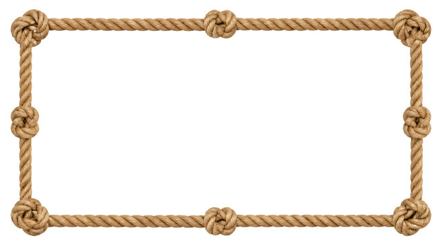 Rope rectangular frame with nautical knots isolated on transparent background