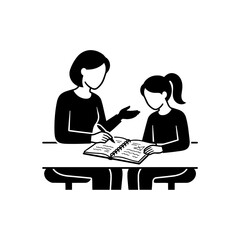 Fototapeta premium Teacher helping student with homework black and white icon