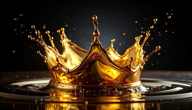 Golden liquid splash forming a crown on black background
