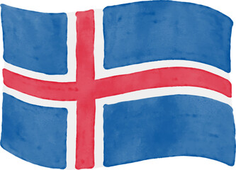 Fototapeta premium Hand drawn watercolor Iceland Nordic cross flag watercolor vector illustration isolated on white background. Handmade national flag drawing.
