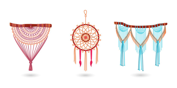 Vibrant dreamcatcher wall hangings in bohemian style for home decor on transparent background