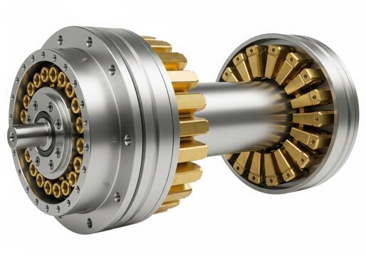 3d mechanical gear coupling with metal shaft isolated on white background