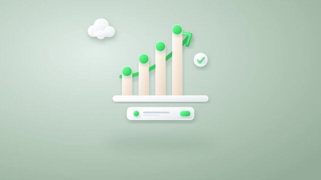 Growth chart with green bars and cloud, 3 d animation