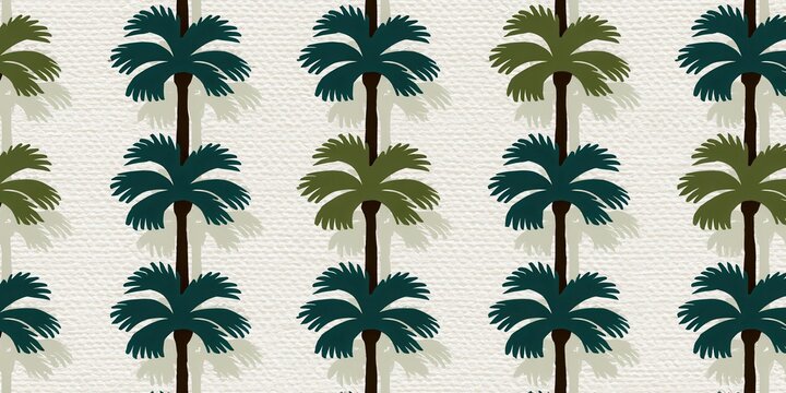 Palm tree pattern on fabric design with green and teal colors set against a light background